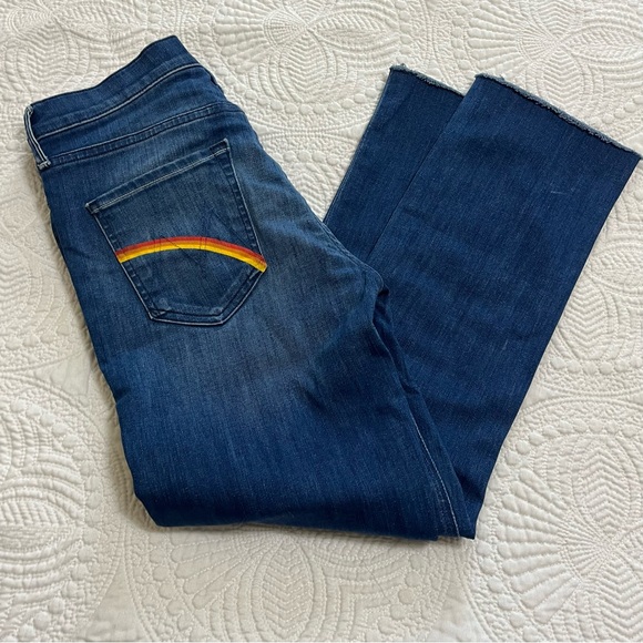 MOTHER Mid Rise Dazzler Crop Fray Denim Jeans Dark Wash Raw Hem Size 28 - Picture 15 of 15